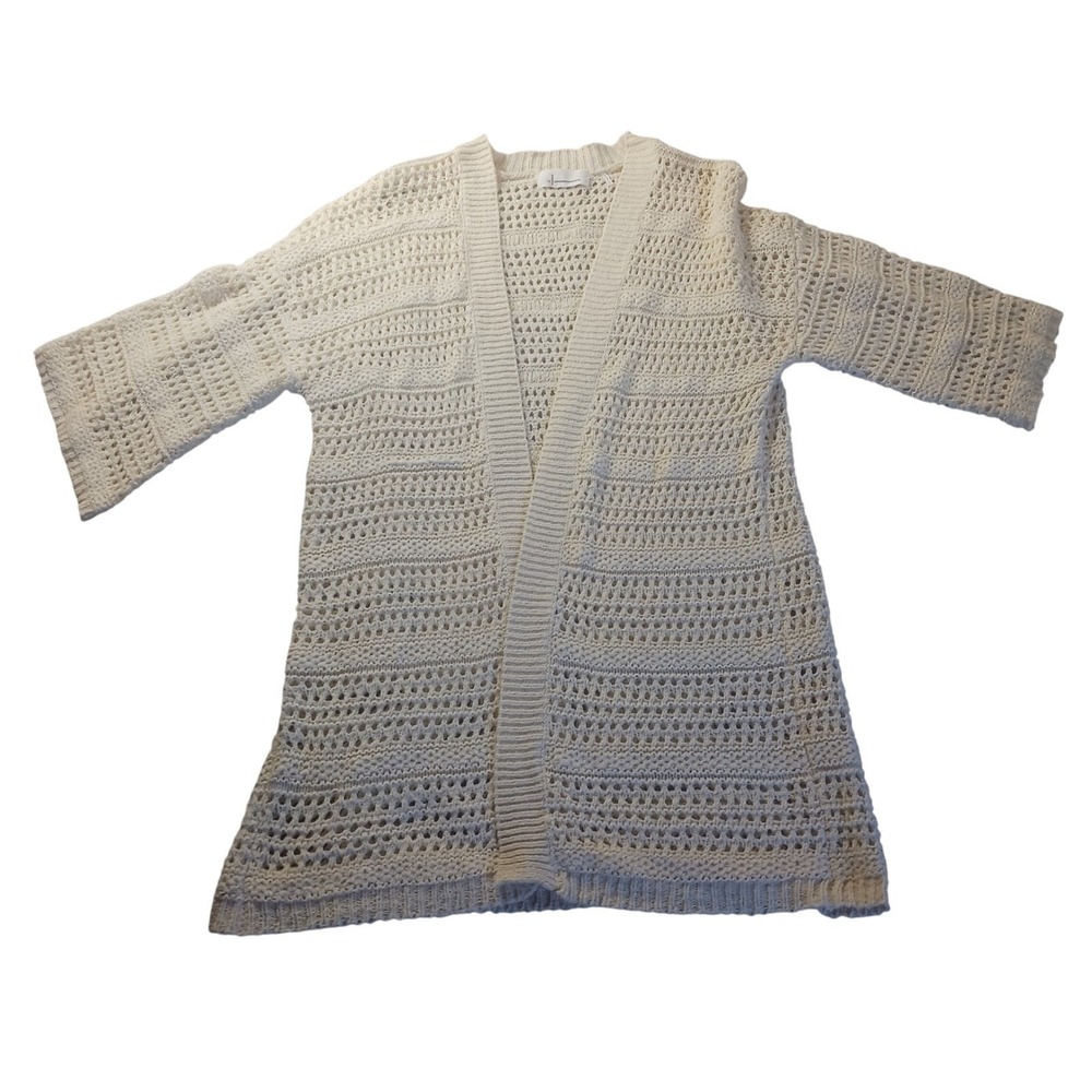 Anthropologie Open‎ Knit Cardigan – Size S – Cream Crochet 3/4 Sleeve Coastal
